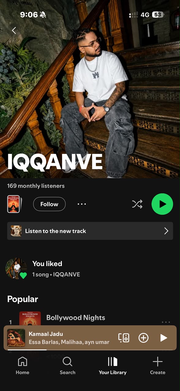 Spotify artist profile of IQQANVE before the Millionaire Connector playlist campaign, showing 169 monthly listeners